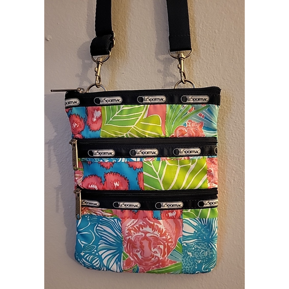 LeSportsac Multicolor Floral Patchwork Crossbody Bag with Black Trim